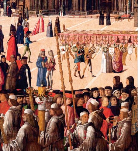 Particolare della Processione della Vera Croce a Piazza San Marco a Venezia, di Gentile Bellini Particolare della Processione della Vera Croce a Piazza San Marco a Venezia, di Gentile Bellini